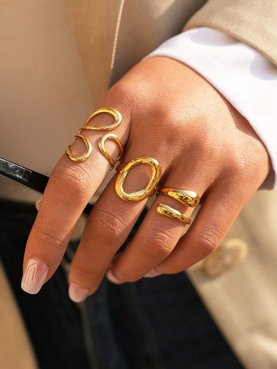 Uself Bộ 1 chiếc nhẫn hình bầu dục bất đối xứng mạ vàng 18K, thiết kế cong mềm mại, thích hợp đeo hàng ngày, hẹn hò, dự tiệc, làm quà tặng, dành cho những người yêu thích phong cách tối giản.