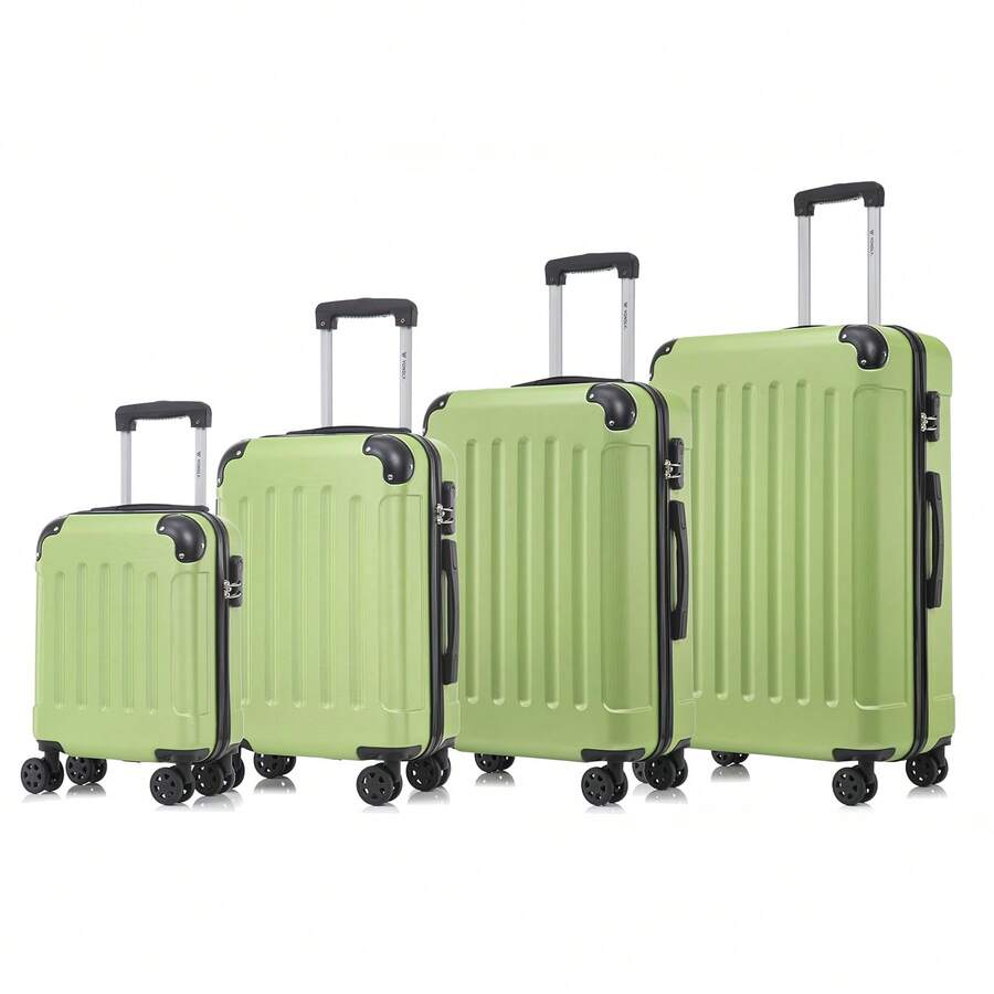 YONSLY 4-Piece Wheeled Suitcase Set With 360° Wheels, Combination Lock, Robust Double Zipper, Mesh Pocket, Soft Rubber Handle, 16/20/24/28 Inch Trolley Suitcase, Hard Shell Carry-On Luggage Set (4-Piece Set, S, M, L & XL) - 果綠 - 查看 1