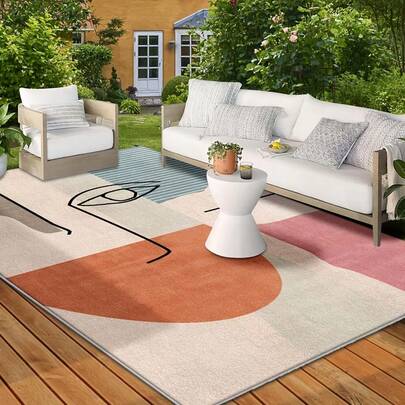 1pc Picasso Style Beige Pink Orange Abstract Face Line Pattern Carpet.The Velvet Fabric Weighs About 850 Grams, And The Thickness Is About 0.6cm. The Carpet Is Wear-Resistant/Non-Slip/Easy To Clean.A Variety Of Sizes Are Available.Suitable For Kitchen/Living Room/Dining Room/Bedroom/Balcony/Bathroom/Study And Other Scenes.It Is The Perfect Choice For Home Decoration.