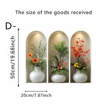 3pcs 3D Arched Flower Vase Wall Stickers, Removable Self-Adhesive Waterproof PVC Decals, Suitable For Sofa Backdrop, Office, Corridor, Entrance And Indoor Art Decoration - Arched Floral Wall Stickers - View 15