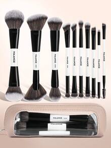 MAANGE 2/3/4/7/9/11件套柔软天然合成双头化妆刷套装,包含面部刷、散粉刷、腮红刷、遮瑕刷、轮廓刷、鼻刷、高光刷、粉底刷、细节刷,多功能二合一便携化妆刷,适合居家或旅行,美容必备,精美礼品 - 白色 - 查看 18