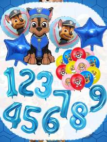 Bộ trang trí bóng bay chủ đề Paw Patrol - Bóng bay số lớn màu xanh dương 32 inch, bóng bay cao su cao cấp 12 inch in hình các nhân vật Chase, Mar Shall, Rubble, Skye, hoàn hảo cho tiệc sinh nhật, lễ hội, lễ tốt nghiệp, kỷ niệm và tất cả các loại tụ họp lễ hội, đồ dùng tiệc cho mọi lứa tuổi, đạo cụ phông nền chụp ảnh, dễ dàng bơm hơi và lắp ráp cho các sự kiện trong nhà và ngoài trời. - Chase Balloon - Xem 11