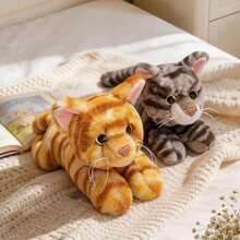 26厘米/10.23英寸卧姿猫毛绒玩具，柔软蓬松，金丝虎斑/暹罗/三花猫款式，逼真猫咪毛绒玩具，生日和节日礼物，男孩女孩收藏玩具，万圣节和圣诞节礼物，儿童节礼物 - 彩色 - 查看 6