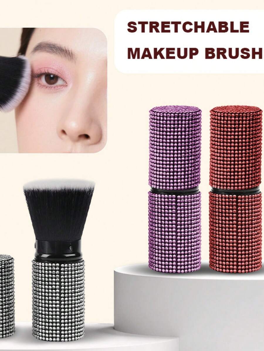 1 Pincel Retrátil Portátil para Pó, Pincel de Maquiagem Multifuncional com Cristais Brilhantes, Pincel para Blush, Pincel para Pó Solto, Cerdas Macias de Nylon, Ideal para Uso Doméstico ou em Viagens para Aplicação de Maquiagem Líquida, Essencial para Viagens, Presente de Dia dos Namorados, Custo-Benefício, Pincel de Maquiagem para Viagem, Presente para Mulheres, Essencial para Maquiadores, Kit de Maquiagem Profissional - Multicolorido - Ver 1