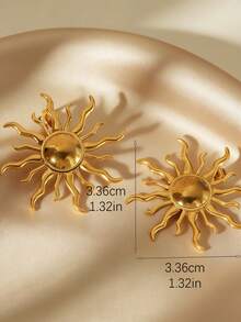 2026 Année du Cheval ! Bijoux dorés porte-bonheur ! Ensemble de boucles d'oreilles élégantes avec des designs auto-illuminants : boucles d'oreilles en métal soleil/étoile de mer/feuille/cercle, boucles d'oreilles dorées haut de gamme, polyvalentes pour n'importe quelle tenue, conviennent pour la plage/les séances photo décontractées - Doré - Voir 5