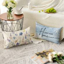 4PCS Spring Says Flower Butterfly Bird Pillowcase, 12 X 20 Inch Home Sweet Blue Sofa Cushion Cover, Single-Sided, Pillow Insert Not Included - Light Blue - View 5