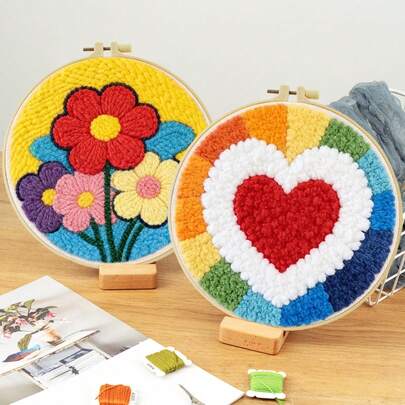 مجموعة إبرة التطريز للمبتدئين البالغين 2D، بمساحة 20 * 20 سم/7.8 * 7.8 بوصة، بموضوع زهرة قلب ملونة، تشمل نماذج مطبوعة مسبقًا، خيوط، إطارات التطريز، وأدوات الإبرة، مجموعة DIY كاملة للتطريز باليد والهدايا DIY، مناسبة للهدايا للعائلة والأصدقاء والزملاء لديكور غرفة المعيشة والنوم.