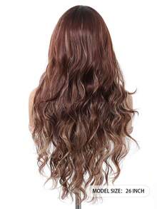 26 Inch Long Straight U-Part Seamless Bangs Synthetic Wig, Brown Mixed With White Natural Middle Part Wig, Shiny Golden Hair - Brown Highlight - View 7