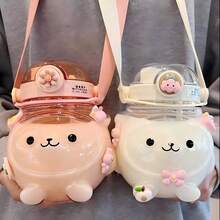 BENNY 1000ml Cute Bear Shaped Kids Water Bottle,Dual Lids (Straw & Sip), Detachable Strap &Handle, Leakproof | Eid Gift, Ramadan Special, Back To School, Christmas, Birthday Present For Boys Girls - Multicolor - View 1