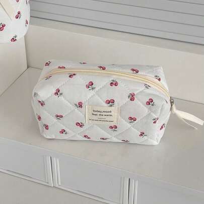 Set de 3 piezas de organizador de viaje con estampado de cerezas - Bolsa de cosméticos de gran capacidad, bolsa portátil de maquillaje y artículos de tocador con cremallera, ligera, adecuada para campamentos y viajes de fin de semana, bolsa de cosméticos para accesorios de camping, bolsa de almacenamiento de alta gama con estilo, bolsa portátil de gran capacidad para productos de cuidado de la piel