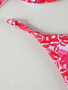 Women's Summer Beach Lip Print Halter Tie Sexy Date Party Bikini Swimsuit Set - Multicolor - View 7