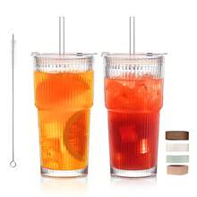 2 PCS Drinking Glass Sets With Straws And Lids, Contain 2 Glass Cups, 2 Lids, 2 Straws And Brush, Best For Iced Coffee, BOBA, DIY Drinking, Great Gift For Helloween, Christmas, Thanks Giving - 白色 - 查看 12