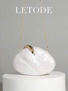 Túi xách cầm tay bằng acrylic hình dáng bất đối xứng, họa tiết vân đá cẩm thạch, túi dự tiệc buổi tối dành cho nữ, thích hợp cho đám cưới, tiệc tùng, cocktail. - trắng - Xem 5