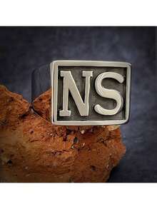 1pc Stainless Steel SO NS Hip Hop Ring, Fashionable Unisex Design, Great Gift For Friends, Dad, Coworkers - Black - View 17