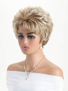 10-Inch Women's Fashion Natural Fluffy Mixed Brown Synthetic Fiber Short Wig With Side Bangs, Suitable For Daily Wear, Holidays, Costume Parties - Multicolor - View 5