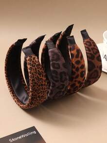 1件复古宽边豹纹天鹅绒发箍，时尚优雅发箍发夹，女士日常佩戴防滑高冠头饰 - 彩色 - 查看 2