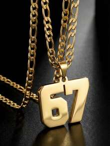 1pc European & American Punk Hip Hop Baseball Football Arabic Number 67 Pendant Necklace, Exaggerated Sweater Chain Gold Necklace, Suitable For Boys, Girls, Children, Football Fans, Fashion Sports Street Outdoor Party Back To School Daily Wear Accessory - 彩色 - 查看 10