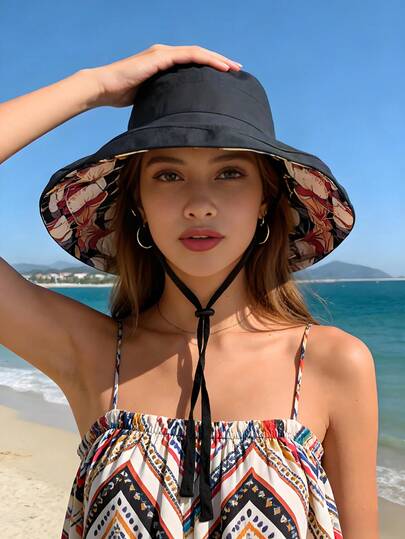 2026 Spring/Summer New Fashion Double-Sided Wear Wide Brim Bucket Hat, Windproof, UV Protection, 3D Design, Foldable, Versatile, Elegant, Soft & Comfortable, Breathable, Multi-Functional, Flattering, Suitable For Beach, Outdoor, Travel, Hiking, Cycling, Dates, Walks And Various Occasions