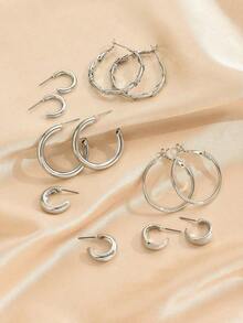 12pcs Classic C-Shape Earring Set, Fashion & Versatile - Silver - View 2