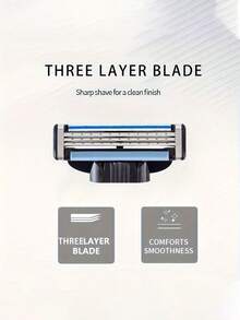 男士手动剃须刀，三层锋利不锈钢刀片，金属防滑手柄，兼容 MACH 3，带防滑手柄，高端经典日常男士剃须工具 - 安全剃刀 - 查看 5