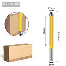 Broca enrutadora de ajuste al ras de hoja larga de vástago de 1/4 y 8mm con rodamiento para broca de patrón de plantilla de madera fresa de carburo de tungsteno T6TT - 8x9,5x63 - Ver 12
