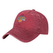 New York Knicks Logo  Vintage Baseball Cap, Washed Denim Adjustable Size, Casual Headwear | Denim Fabric Hat, Unisex Gifts - 紅色 - 查看 2