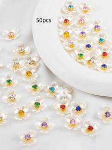 30 piezas/50 piezas Adornos florales y hallazgos de joyería estilo coreano, cuentas de flores de cristal de colores para manicura, aretes, pulseras y accesorios para el cabello - Multicolor - Ver 7