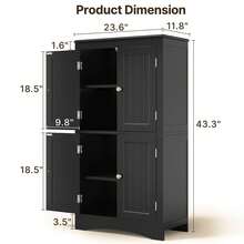 43 "Bathroom Storage Cabinet, Storage Floor Cabinet With Adjustable Shelves And 4 Magnetic Doors, Suitable For Bathroom, Living Room - 黑色 - 查看 5