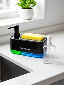 二合一厨房皂液器套装，包含液体皂液器、带海绵架的洗洁精泡沫器、厨房收纳架、水槽置物架、浴室收纳架、清洁用品 - A - 查看 8
