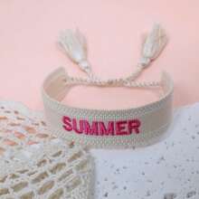 1pc SUMMER Bohemian Vacation Style Handmade Woven Bracelet, Festival Gift, Party, Beach, Travel Wear, Boho Hand Rope - Apricot - View 5