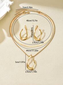 Bộ 2 món dây chuyền và bông tai hình học bất đối xứng, thanh lịch, thích hợp cho kỳ nghỉ, thường ngày, tiệc tùng, đi làm, trang sức đa năng. - Vàng - Xem 3