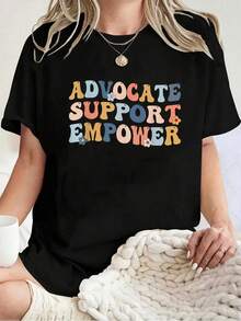 Camiseta 100% Algodón Unisex con Estampado " Advocate Support Empower Groovy Social Worker Graduation MSW ", Camiseta de Manga Corta, Camiseta Gráfica Casual para Hombre y Mujer - Negro - Ver 1