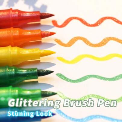 24 Colors Dual-Tip Glitter Markers | Quick-Drying Pigment Ink, Fine Tip To Broad, Ideal For Scrapbooking, Card Making, Journaling, Painting - Plastic Material