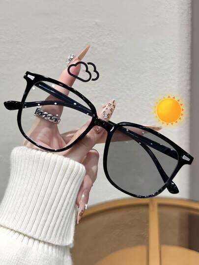 1 par de gafas de mujer con lentes de plástico fotocromáticos, de estilo minimalista y versátil, adecuadas para todo tipo de rostros