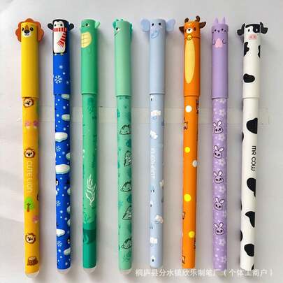16pcs Cute Cartoon Erasable Pens, 8 Colors, Student Highlighter Marker Pens
