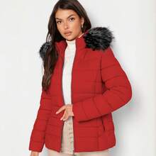 Shendy Vendy Women's Warm Polyester Jacket With Fur Collar - RED 1 - View 5