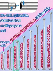 Barra de cortina de acero inoxidable extra larga, barra de cortina de ducha, barra de cortina, barra colgante de armario, barra extensible, barra de secado de ropa, barra colgante, soporte, barra de almacenamiento de utensilios de cocina, barra de cortina, longitud ajustable, barra de cortina de ducha, estante extensible para zapatos de gabinete de cocina y baño - Poste telescópico multifuncional de acero inoxidable - plateado - Ver 15