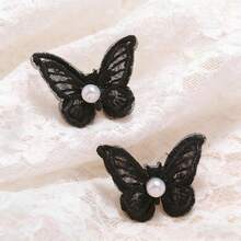 1对简约个性INS风涤纶甜美优雅百搭耳环，适合女性日常及居家佩戴 - 黑色 - 查看 1