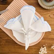 1/2/4件装韩式ins风简约柔和蓝色刺绣异性恋复古餐巾/餐垫套 - 彩色 - 查看 7