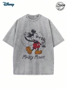 Disney Officially Licensed  Mouse "Vintage Telephone" Vintage Washed 230g T-Shirt Unisex - 灰色 - 查看 1