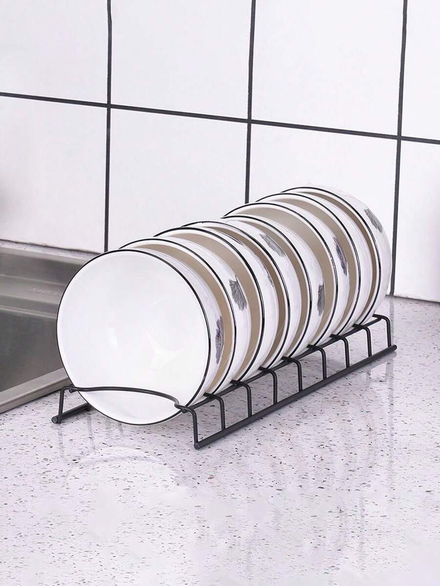 1pc Metal Bowl & Plate Storage Rack, Dish Drying Rack, Kitchen Organizer Holds Up To 8 Bowls - Multicolor - View 1
