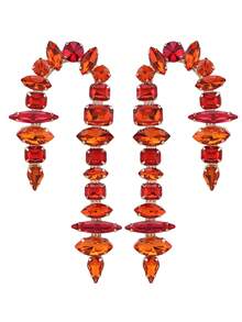 sehuoran 1 Pair Handmade Copper Alloy Welded Willow-Shaped Rhinestone Glitter Tassel Symmetrical Design Earrings, Suitable For Daily Wear And Party Accessories, Luxury Jewelry Imitation - Style 1 - View 16