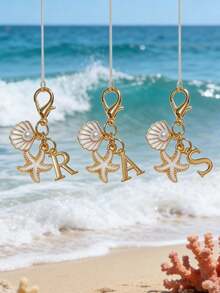 1 Bohemian-Style Golden Letter Keychain With Shell And Starfish Decorations, A-Z Letter Options-Perfect For Holiday And Beach Themes. Ideal Gift Or Decoration For Backpacks, Purses, And Handbags! A Great Gift For Friends, Classmates, And Loved Ones,Easter, Mother'S Day, Independence Day, Wedding Season, Graduation Season Gifts - View 7
