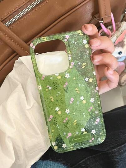 清新花卉亮片粉绿手机壳，适用于 14、Apple 16、Pro Max 15、女士 13、新款 16