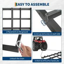 Grada de arrastre resistente 4 pies – Grada de remolque detrás la calzada para grava/piso/arena, 4 cinturones de seguri-dad, cadenas y soportes de peso, se adapta a tractor/UTV/segadora. - negro - Ver 4