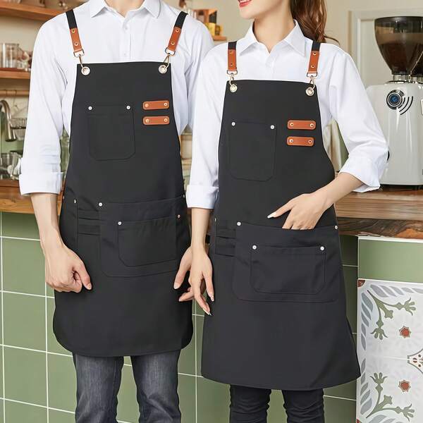 مريلة عمل من البوليستر المقوى والأسمك، مريلة طباخ قابلة للتعديل بحمالات متقاطعة مع مسامير معدنية وخطافات، جيوب مضادة للسقوط، 3 جيوب، خصر قابل للتعديل، مناسبة للرجال والنساء، للطهي والمطبخ والشواء والفنانين