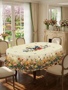 1 pieza - Mantel de estilo vintage con estampado de abeja y flores con ribete de encaje, estampado de acuarela de abeja, girasol, narciso, flores silvestres, mantel de poliéster impermeable, lavable para decoración de restaurante, primavera en el hogar y fiesta del Día de la Madre - Multicolor - Ver 7