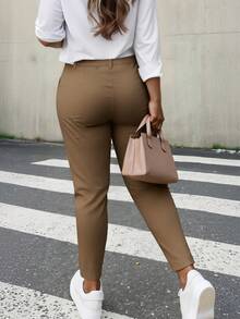 HOMEYEE Pantalon rétro décontracté pour femmes, élégant pour les vacances, le travail et l'usage quotidien, tailles grandes - Tabac - Voir 2