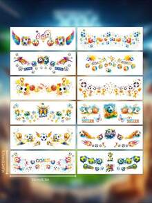 6/12pcs 2026 World Cup Football Cheek Temporary Tattoos, Football Goal Celebration Tattoo Stickers, Variety Of Designs - Multicolor - View 4