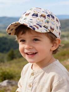 1pc Toddler Boys' Cartoon Car Print Sun Hat, Summer Outdoor Beach UV Protection Bucket Hat, Casual Daily Wear - 1PC Printing - View 2
